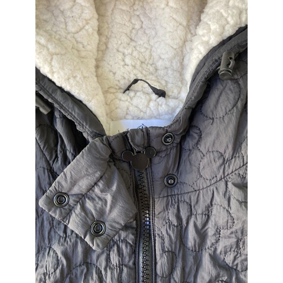 Disney Mickey Mouse Ears Jacket Womens L Black  Quilted Fleece Lined Sherpa - Picture 3 of 12